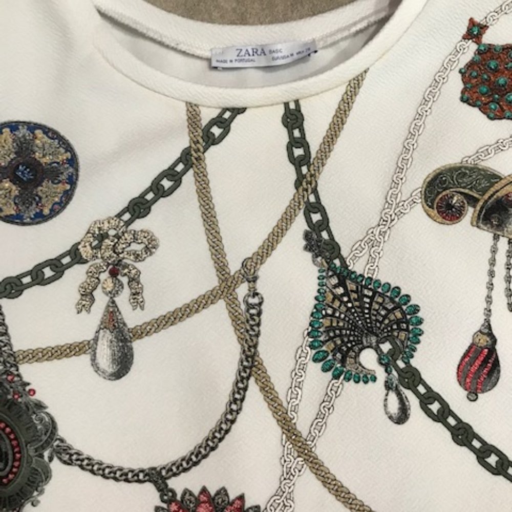 Classy Bejeweled Zara Top with Off White Base - great Travel shirt